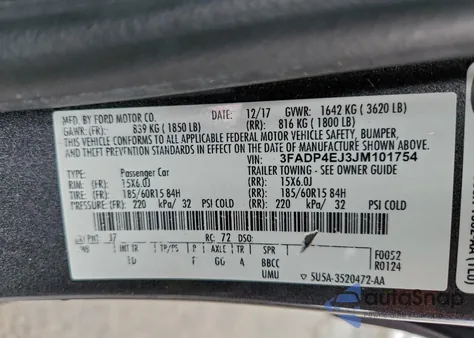 2018 Ford Fiesta Se from USA, damaged, VIN 3FADP4EJ3JM101754